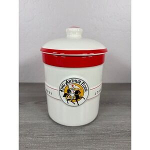 King Arthur Flour 1 Qt Ceramic Canister Crock Jar w/Lid Chantal Red Rim